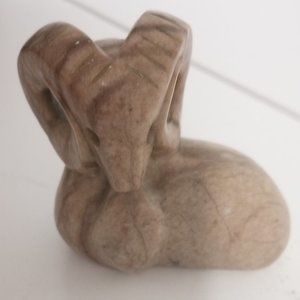 HAND CARVED STONE RAM SITTING POSITION